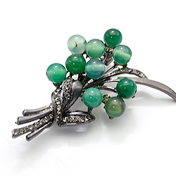 Брошь "Букет" 10 шариков агат зеленый А 0169