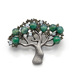 Брошь - подвеска "Дерево малое" зеленый агат А0077