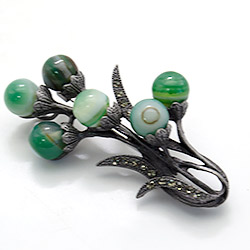 Брошь "Тюльпан" агат зеленый А0142