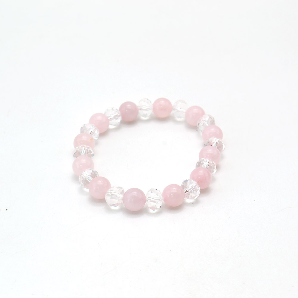 Фото товара браслет из розового кварца с белым цирконом 8мм