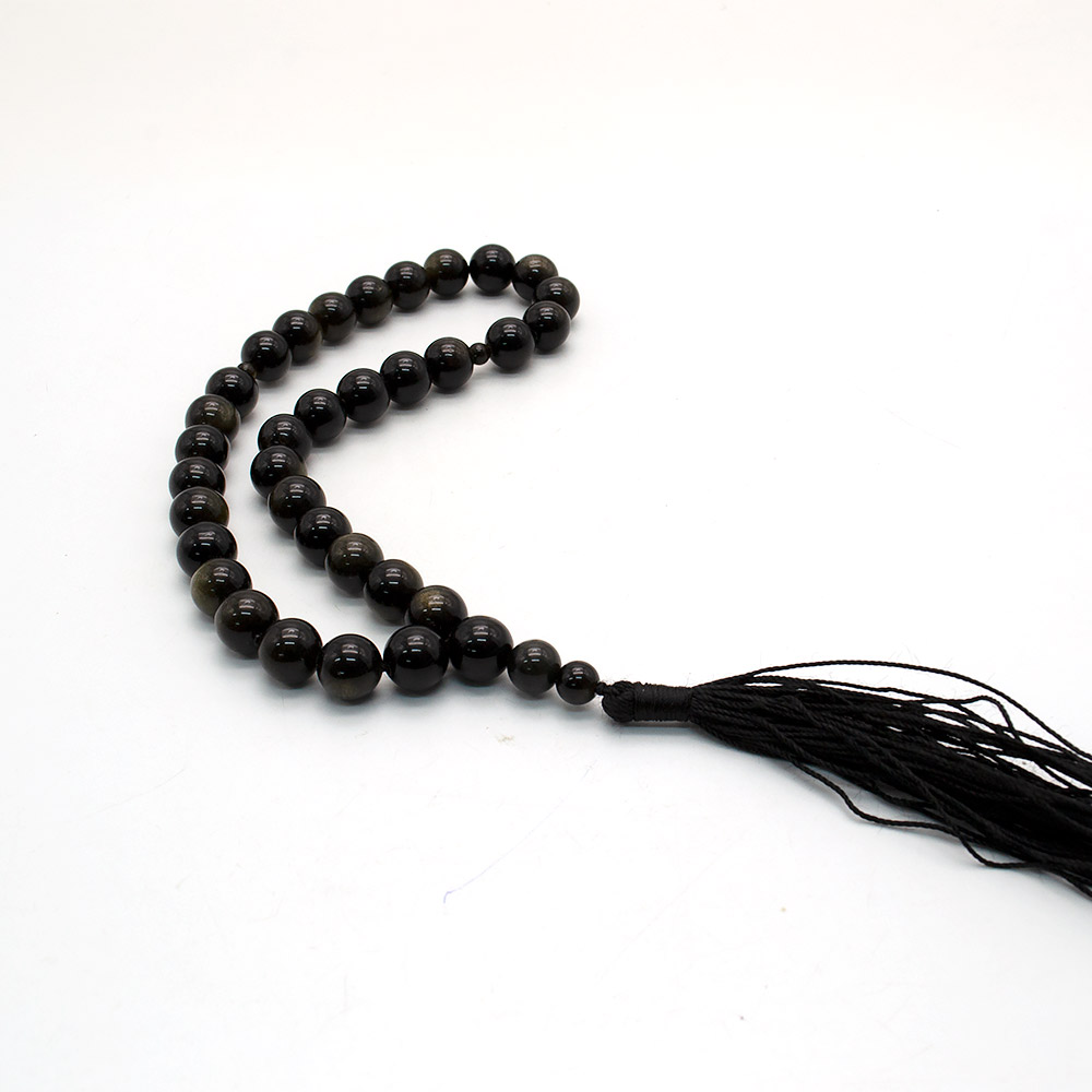 Фото товара четки из обсидиана золотистого 10мм 33 бусины