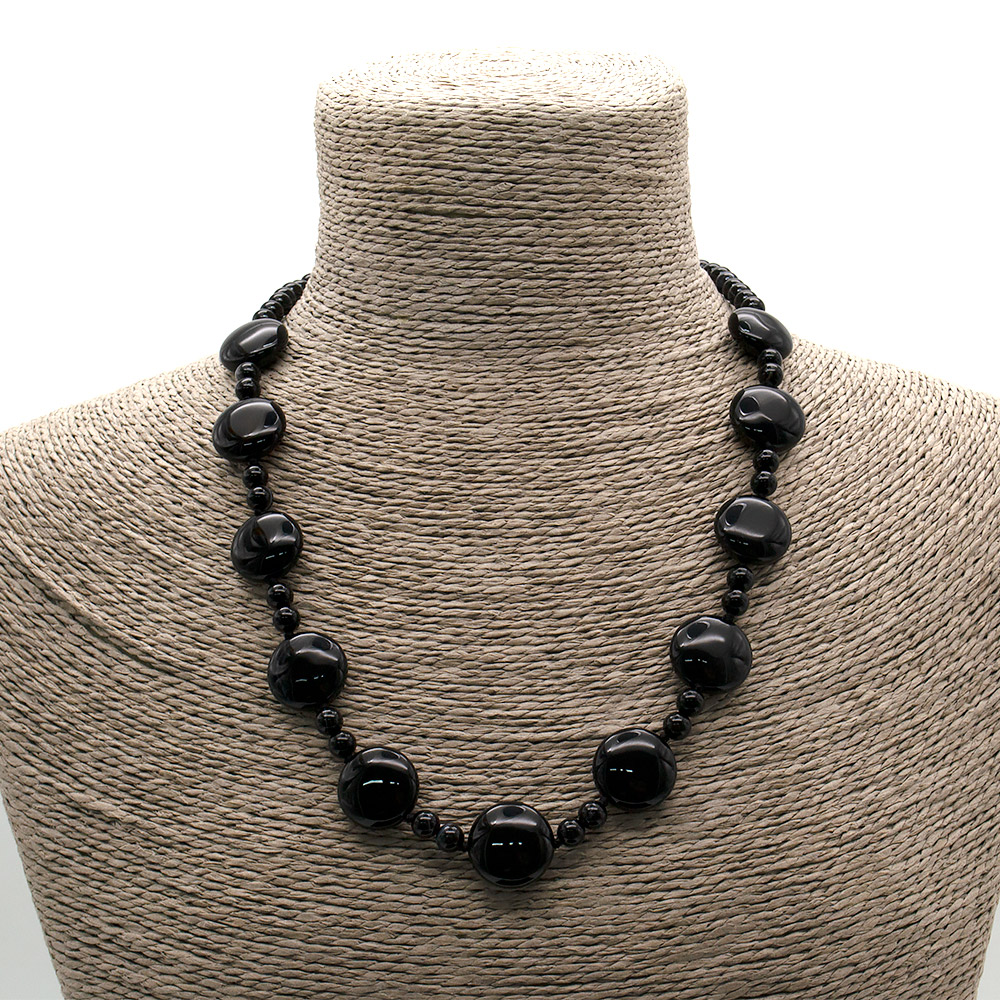 Фото товара бусы агат черный таблетка круглая объёмная 18мм