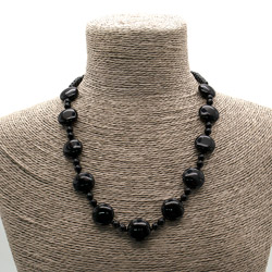 Бусы агат черный таблетка круглая объёмная 18мм