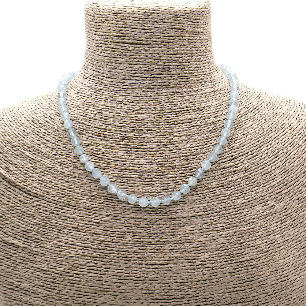 Фото товара бусы аквамарин темный грань люкс 6 мм