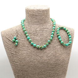 Бусы,браслет,серьги  мозаика цвет мята с гелиотисом шар 10 мм