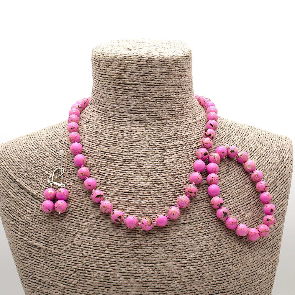 Фото товара бусы,браслет,серьги мозаика розовая с гелиотисом шар 10 мм