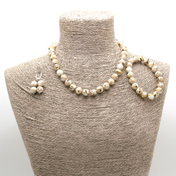 Бусы,браслет,серьги белая мозаика с гелиотисом 10мм