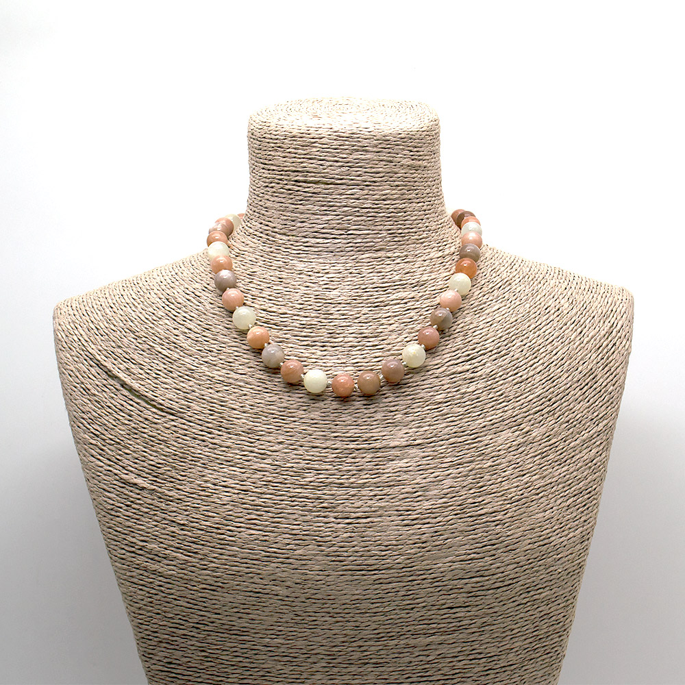 Фото товара бусы из солнечного камня с адуляром 10мм