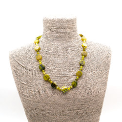 Бусы из агата кракле цвет оливковый таблетка круглая 15мм