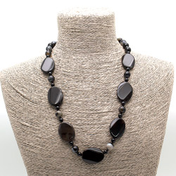 Бусы из агата черного таблетка овальная витая 30*20 мм