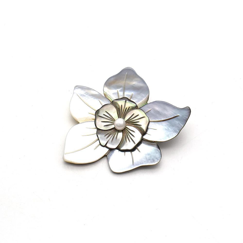 Фото товара кулон-брошь перламутр "цветок 5 лепестков с жемчугом"