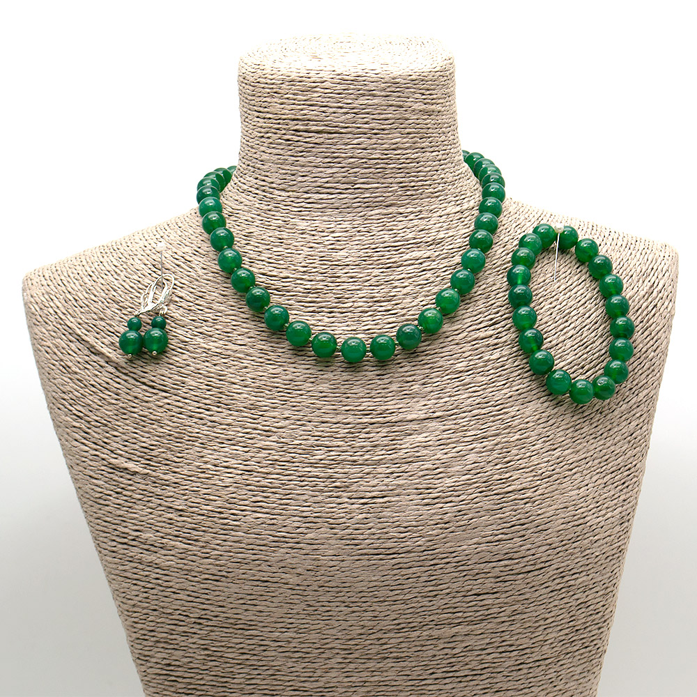 Фото товара бусы,браслет,серьги из агата цвет светлый хризопраз 10мм