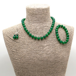 Бусы,браслет,серьги из агата цвет светлый хризопраз 10мм