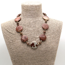 Бусы из яшмы пейзажной таблетка 25мм