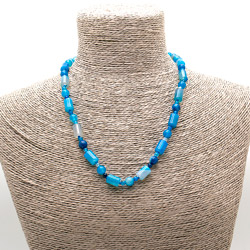 Бусы из агата тонированного голубого цилиндр 12х8 мм