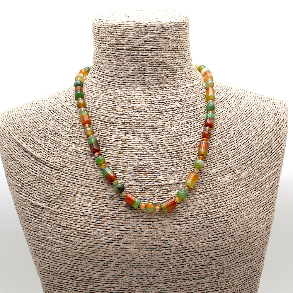 Фото товара бусы из агата цвет коричнево-зеленый цилиндр 12х8 мм