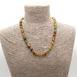 Фото товара бусы из агата цвет коричнево-зеленый цилиндр 12х8 мм