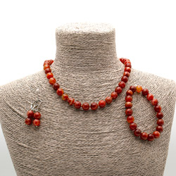 Бусы,браслет,серьги из агата цвет сердолик шар 10 мм