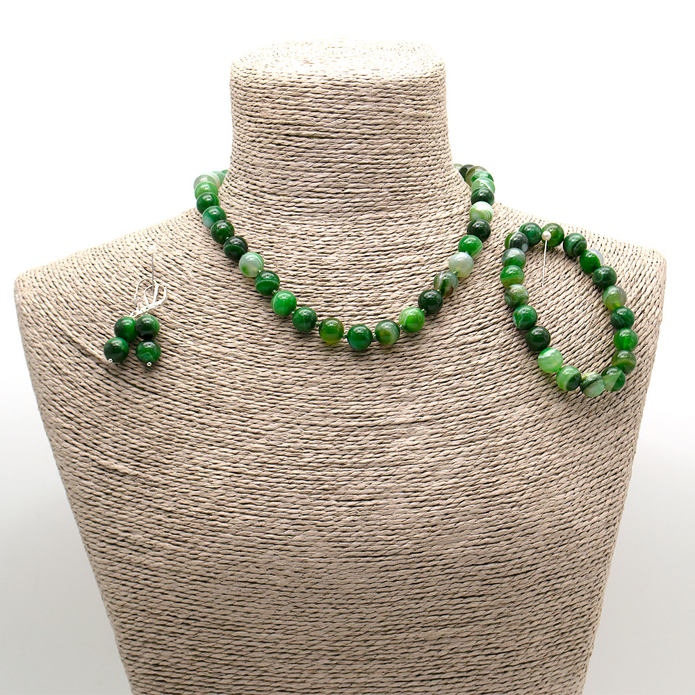 Фото товара бусы,браслет,серьги из агата цвет "елка" 10 мм