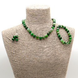 Бусы,браслет,серьги из агата цвет "Елка" 10 мм