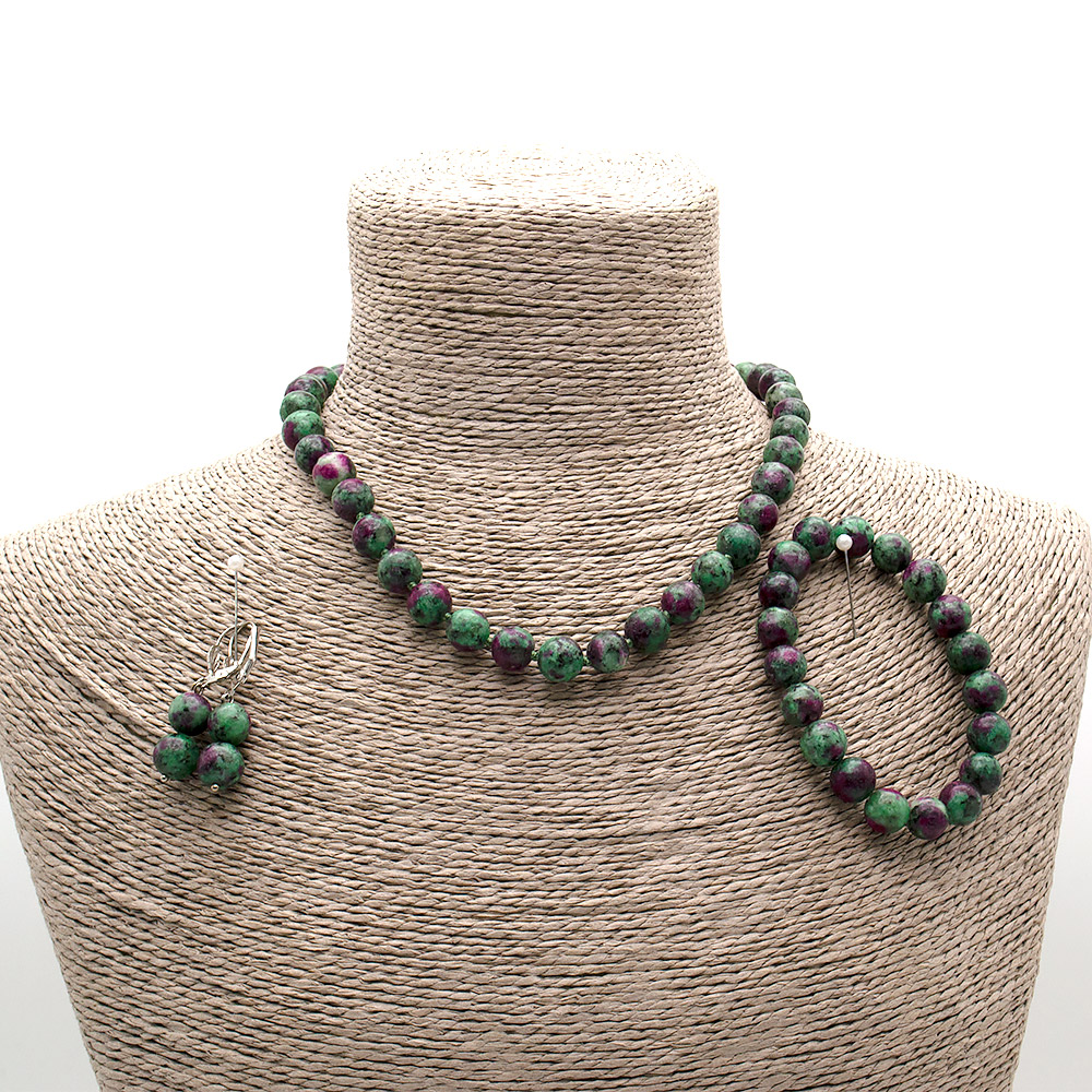 Фото товара бусы,браслет,серьги из цоизита 10 мм