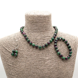 Бусы,браслет,серьги из цоизита 10 мм