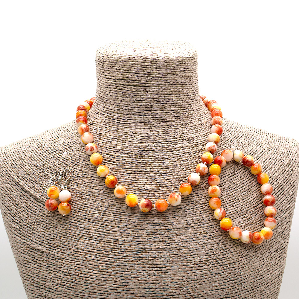 Фото товара бусы,браслет,серьги из кальцита пигментированного оранжевым 10 мм