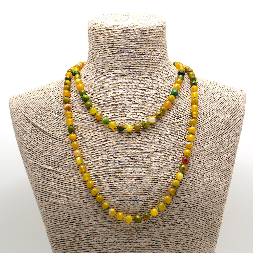 Фото товара бусы из агата цвет желто-зеленый 8 мм 1.20см