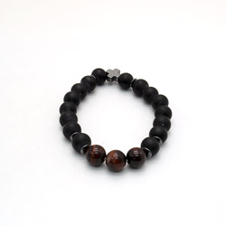 Браслет из шунгита и бычьего глаза 10 мм с крестиком из гематита