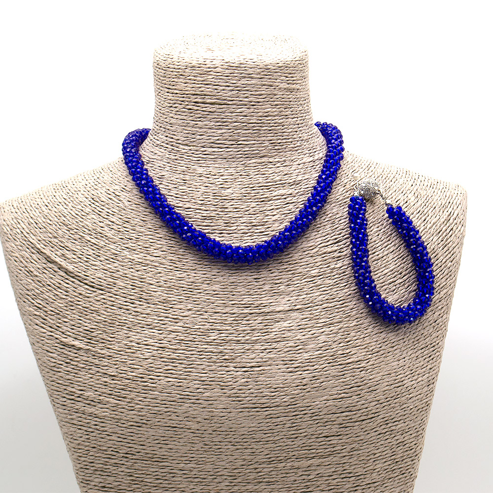 Фото товара бусы, браслет из циркона цвет синий на магните