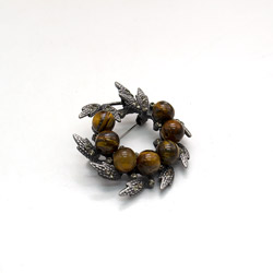 Брошь "Венок 7 камней" тигровый глаз А0107