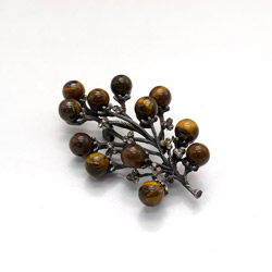 Брошь "Ветка 12 шариков" тигровый глаз А0122