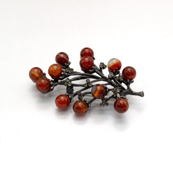 Брошь "Ветка 3 шарика" сердолик А0186