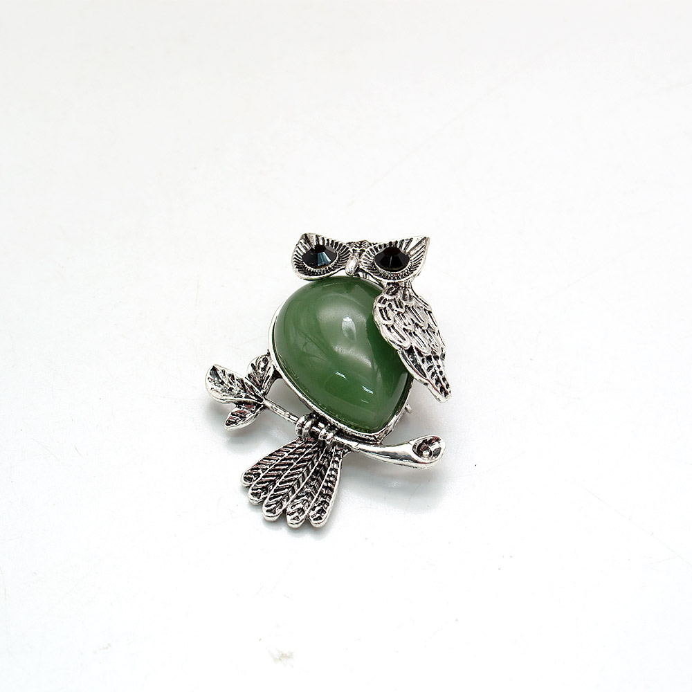 Фото товара брошь-подвеска "совушка" авантюрин зеленый d0232