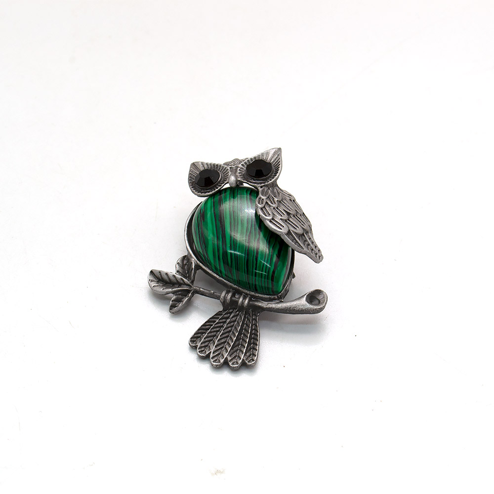 Фото товара брошь-подвеска "совушка" малахит имитация d0232