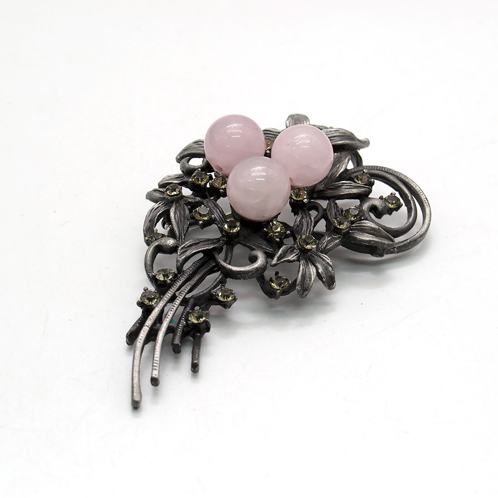 Фото товара брошь "букет ажурный" розовый кварц а0158
