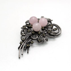 Брошь "Букет ажурный" розовый кварц А0158