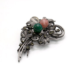 Брошь "Букет ажурный" микс камней А0158