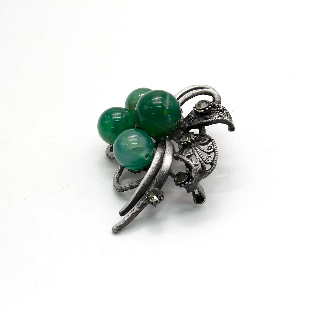 Фото товара брошь "бант со стразами" зеленый агат а0161