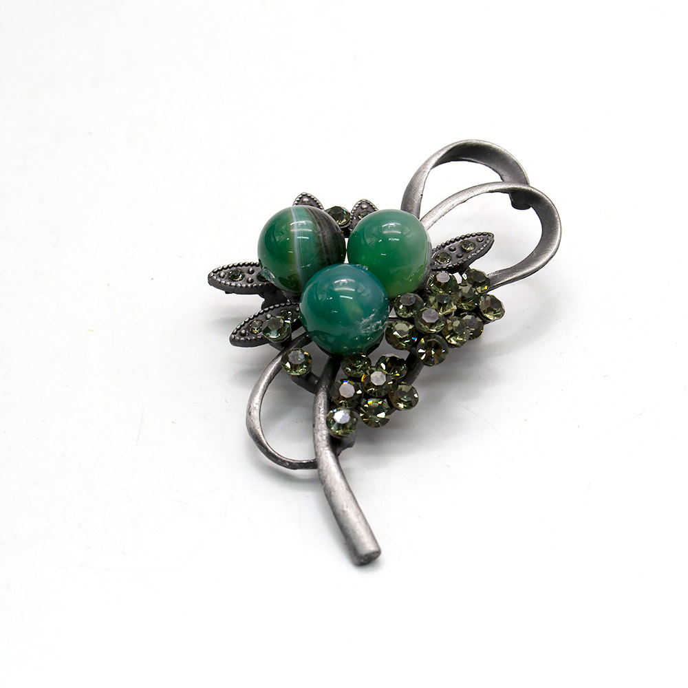 Фото товара брошь "бант 3 кольца" зеленый агат а0101