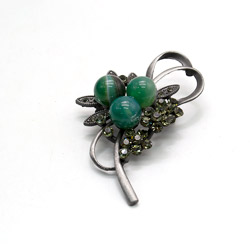 Брошь "Бант 3 кольца" зеленый агат А0101