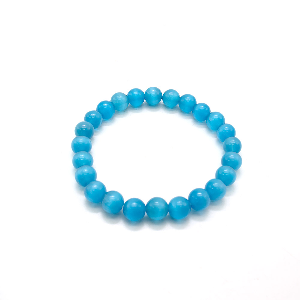 Фото товара браслет из кошачьего глаза имитации цвет небесно-голубой 8 мм