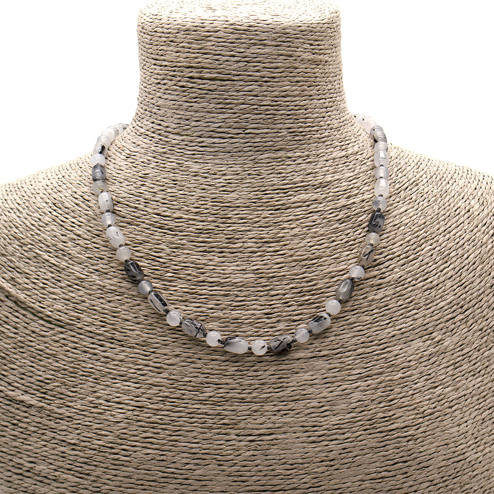 Фото товара бусы из кварца волосатика черного бочонок 6*8 мм