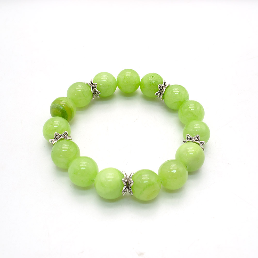 Фото товара браслет из оникса зеленого с фурнитурой цветок