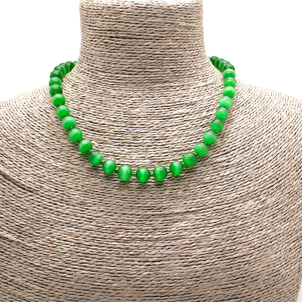 Фото товара бусы из кошачьего глаза имитации цвет зеленый шар