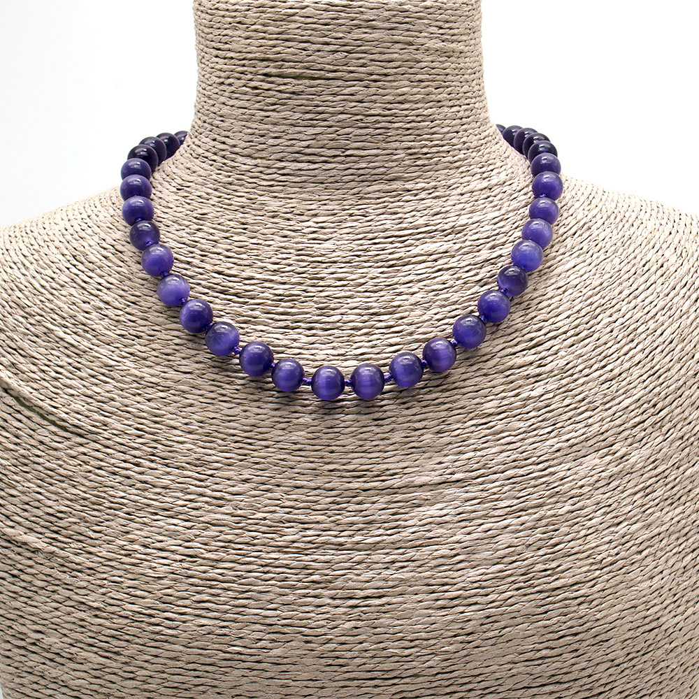 Фото товара бусы из кошачьего глаза имитации цвет фиолет. шар