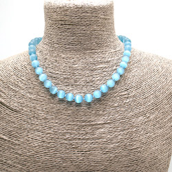 Фото товара бусы из кошачьего глаза имитации цвет лазурный шар