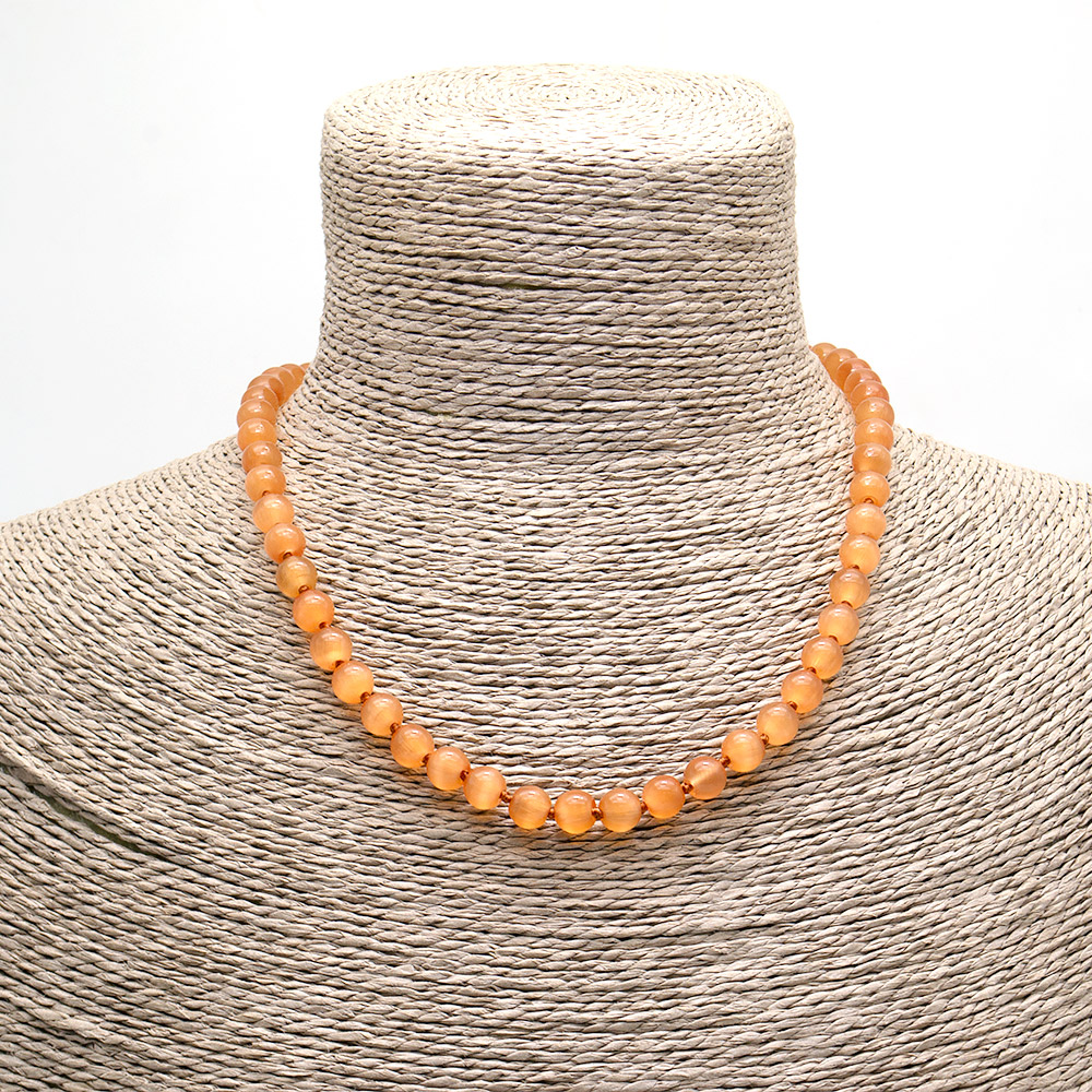 Фото товара бусы из кошачьего глаза имитации цвет оранжевый шар