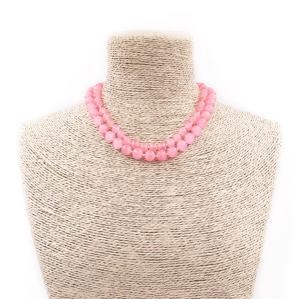 Фото товара бусы из кошачьего глаза имитации цвет бледно-розовый шар