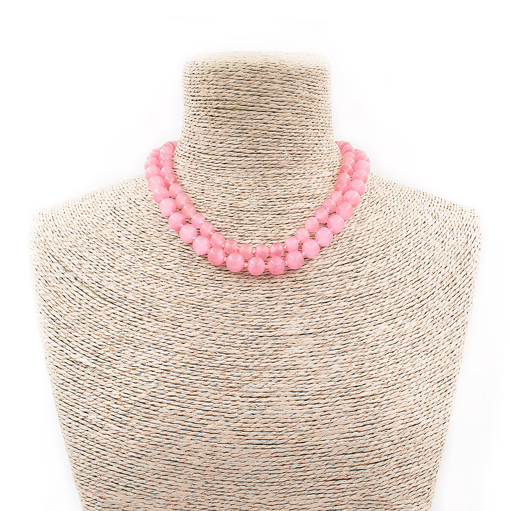 Бусы из кошачьего глаза имитации цвет бледно-розовый шар